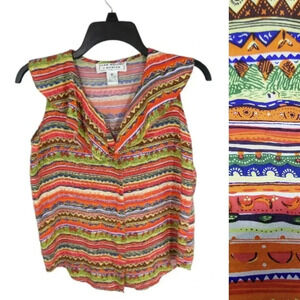 {Fenn Wright & Manson} Silk Ruffled Button Down Sleeveless Blouse